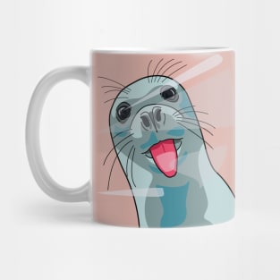 Whiskered Whimsy: Mischievous Seal Licking Glass Mug